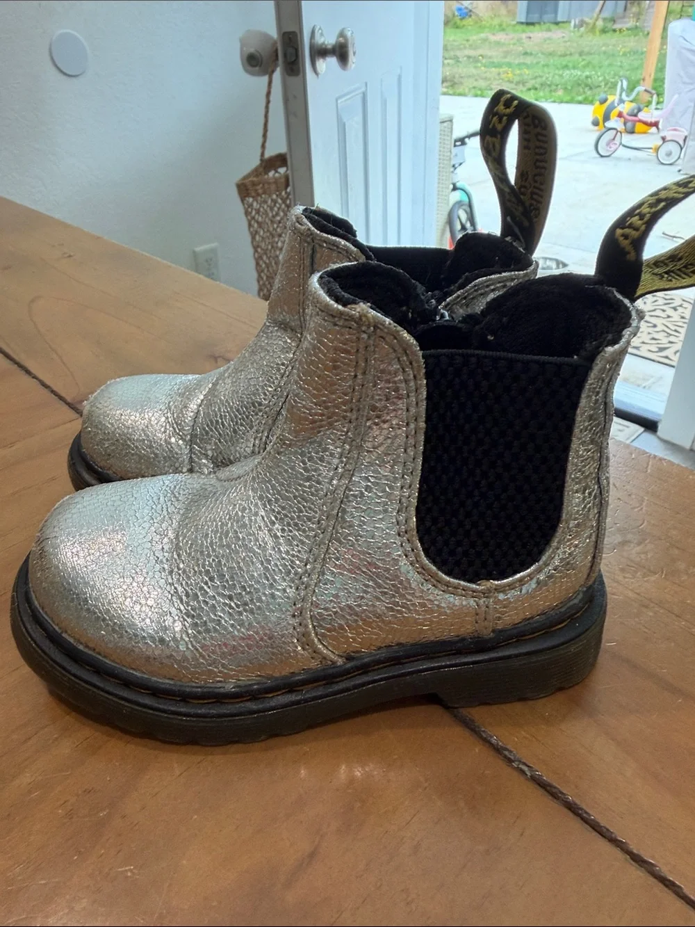 Dr. Martens Kids Silver Metallic Chelsea Boots